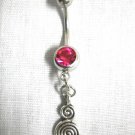 NEW TRIBAL DOUBLE SPIRAL MAORI CHARM ON DBL HOT FUSCIA PINK CZ BELLY BUTTON RING