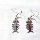 FISH BONE SKELETON with CRYSTAL EYES PAIR EARRINGS FISHY FISH BONES