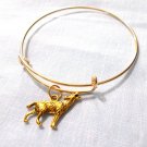 NEW 2 SIDED 3D WOLF DETAILED ANIMAL CHARM ON GOLDTONE ADJUSTABLE BANGLE BRACELET