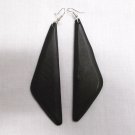 NEW BOHEMIAN BLACK STAINED WOOD TRIANGLE GEO SHAPED FLAT WOODEN EARRINGS 4 1/2"