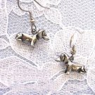 NEW CUTE 3D DACHSHUND DOG DOGS SOLID PEWTER DANGLING CHARM EARRINGS
