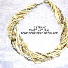 CHUNKY 10 STRAND TWIST BUFFALO BONE & ASSORTED ANTIQUE COLOR BEADS 16" NECKLACE