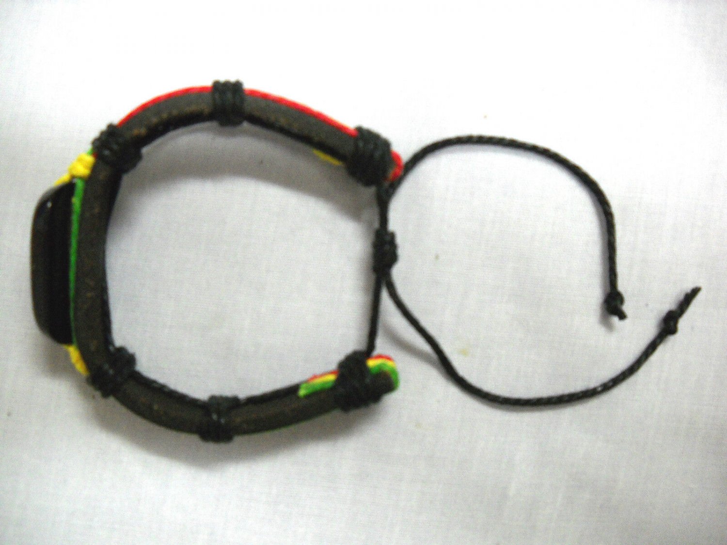BOB MARLEY SMOKING WEED INLAY ACRYLIC MEDALION BLACK LEATHER ADJ BRACELET