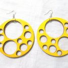 YELLOW with PEEK A BOO HOLES COLOR STAINED WOOD XL PAIR OF EARRINGS