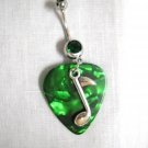 NEW SINGLE MUSIC NOTE DARK GREEN GUITAR PICK ON EMERALD GREEN CZ BELLY RING BAR