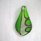 NEW ART DECO SILVER - GREEN - BLACK GLASS TEAR DROP PENDANT GREEN CORD NECKLACE