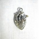 3D CAST PEWTER REALISTIC HUMAN HEART ANATOMY HEAVY PENDANT ADJ CORD NECKLACE