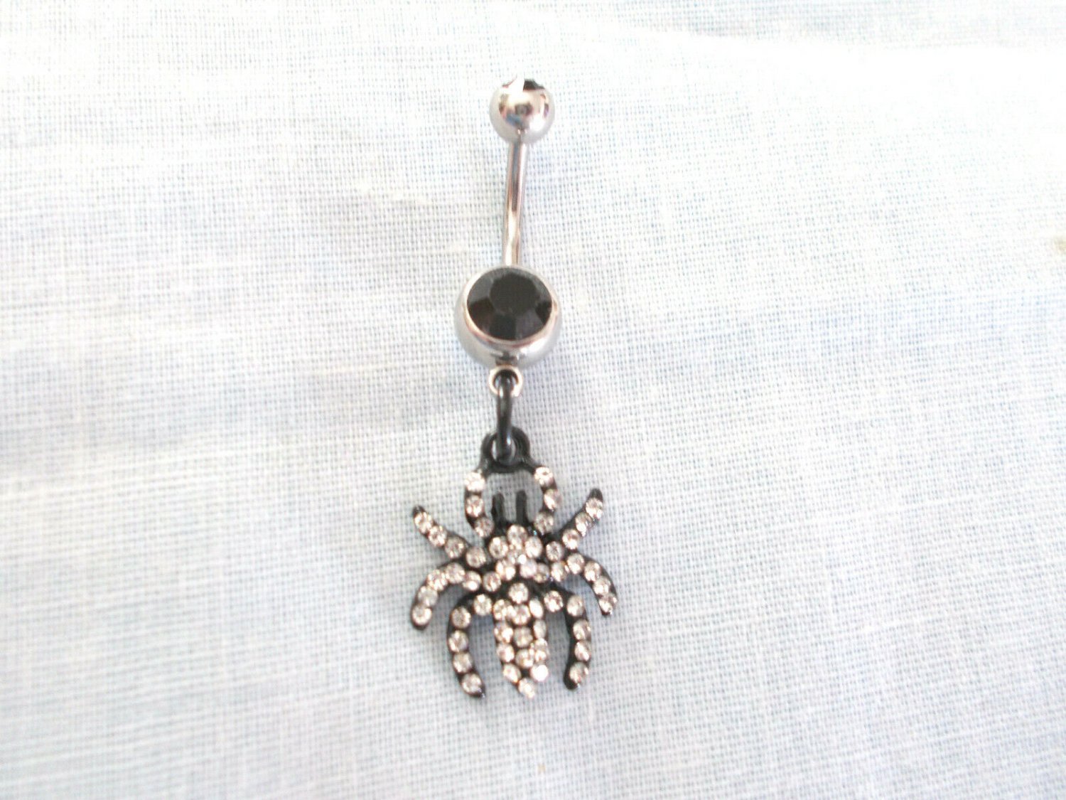 DAZZLING CRYSTAL SPIDER ARACHNID over BLACK ON 14g BLACK CZ BELLY BAR ...