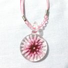 Pink and Pastel Pink Burst Glass Pendant on 16" 4 Strand Pink Cord with Crystals