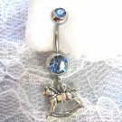 STERLING SILVER 3D DETAILED ROCKING HORSE CHARM BABY BLUE CZ BELLY BUTTON RING