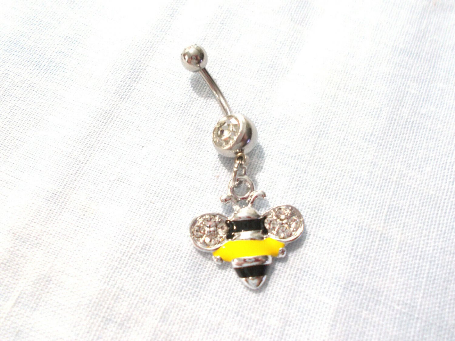 BUMBLE BEE HONEY BEE ENAMEL COLORS and CRYSTAL WINGS FUN 14g CLEAR BELLY RING