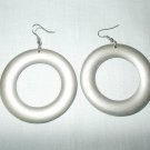 NEW BIG SILVER COLOR HAND PAINTED DONUT ROUND WOODEN HOOP ELEMENTAL EARRINGS