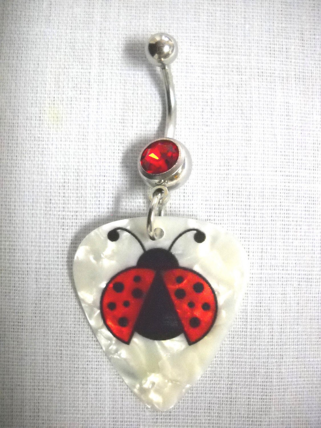 NEW NATURE GIRL LADYBUG PRINTED GUITAR PICK JEWELRY w DAZZLING RED CZ BELLY RING