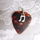 BROWN GUITAR PICK DOUBLE MUSIC NOTE PENDANT NECKLACE