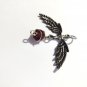 FEATHER WINGS with PURPLE GLASS DANGLE USA PEWTER PENDANT ADJ CORD NECKLACE