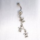 NEW 3 DANGLING HONU SEA TURTLES / SEA TURTLE on 14g CLEAR CZ BELLY RING BARBELL