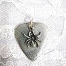 NEW CAST USA MADE PEWTER GUITAR PICK & PEWTER SPIDER CHARM PENDANT ADJ NECKLACE