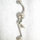 NEW MUSICAL SINGLE MUSIC NOTE DANGLING CHARM ON 14G CLEAR CZ BELLY RING BARBELL