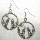 NEW TOTEM SPIRIT TWIN HOWLING WOLVES / WOLF USA PEWTER PENDANTS PAIR OF EARRINGS