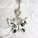 STAINLESS STEEL BUTTERFLY SWIRL WINGS & CZ NAVEL RING