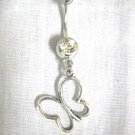 NEW BUTTERFLY SILHOUETTE SILVER ALLOY CHARM ON DAZZLING DBL CLEAR CZ BELLY RING