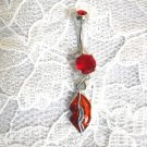HOTTIE RED LIPSTICK LIPS / SEXY KISS CHARM w 14g DOUBLE RED CZ BELLY BUTTON RING