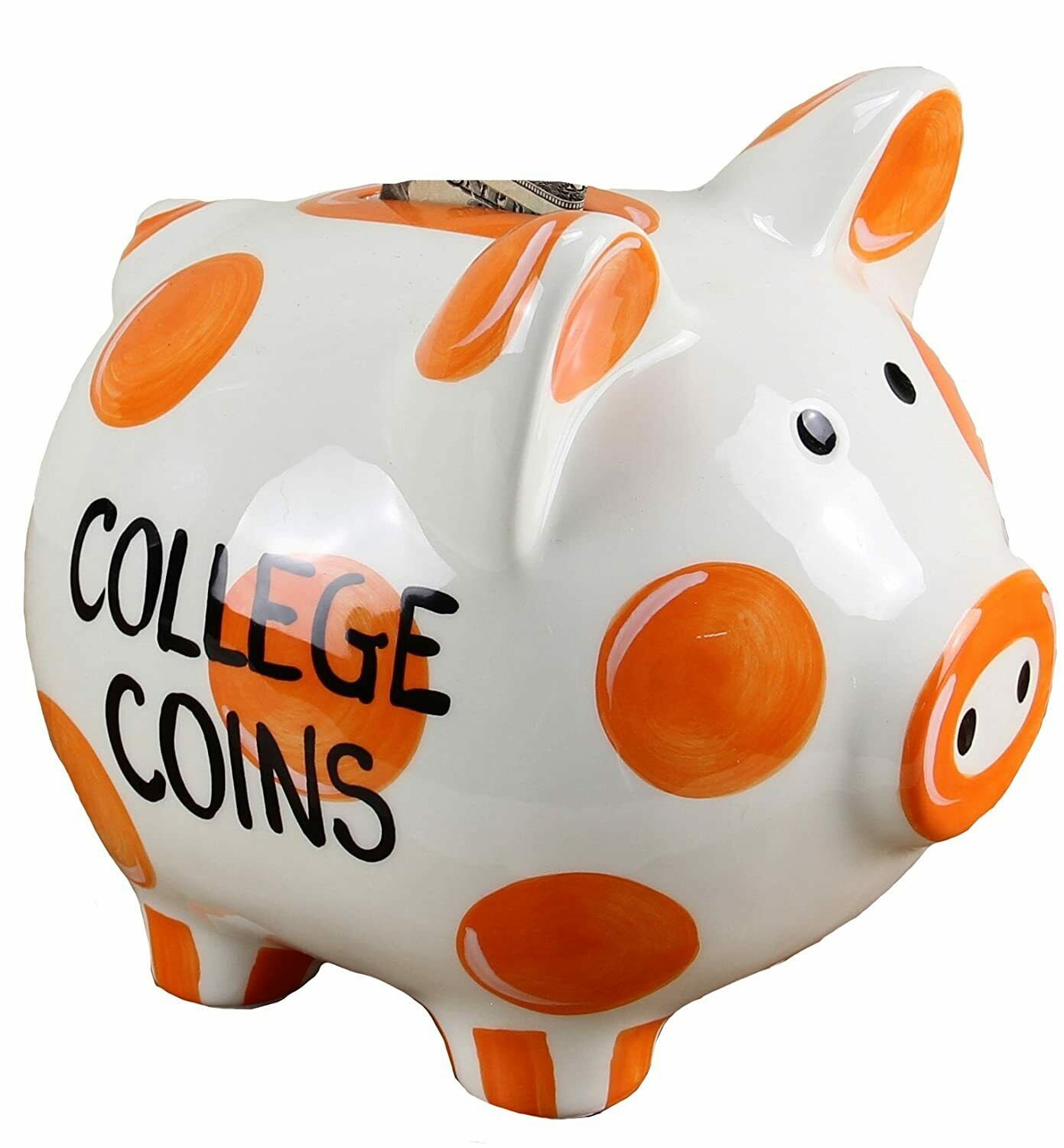 Ceramic Money Piggy Bank, Orange/Gold - Collage Coins