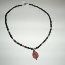 Sterling Silver  Rhodochrosite and Onyx Necklace 30-0007