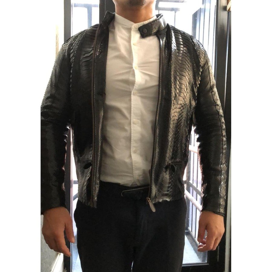 black Colour python genuine leather jacket for men - genuine leather jacket