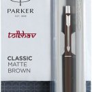 Parker Classic Matte Brown Ball Point Pen BP Chrome Trim CT Quink Blue Refill