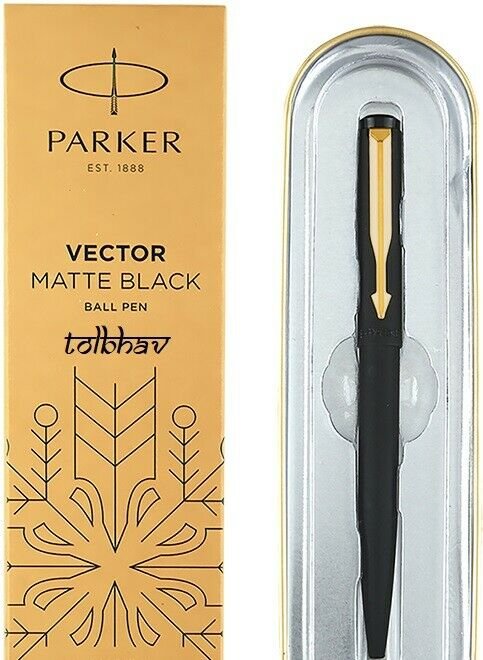Parker Vector Matte Black GT Ball Point Pen BP New Gold Trim Quink Blue Ink NIB