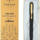 Parker Vector Matte Black GT Ball Point Pen BP New Gold Trim Quink Blue Ink NIB