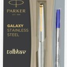 Parker Galaxy Steel GT Roller Ball Pen RB Gold Trim Standard Rollerball Blue Ink