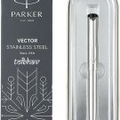 Parker Vector Stainless Steel SS Chrome Trim CT Ball Point Pen BP New Blue Ink