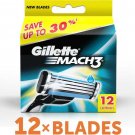 Gillette Mach3 Pack of 12 Cartridges Men's Shaving Blades For Razor - Mach 3 New