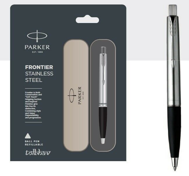 Parker Frontier Stainless Steel CT Ball Point Pen BP New Quink Fine Blue Refill