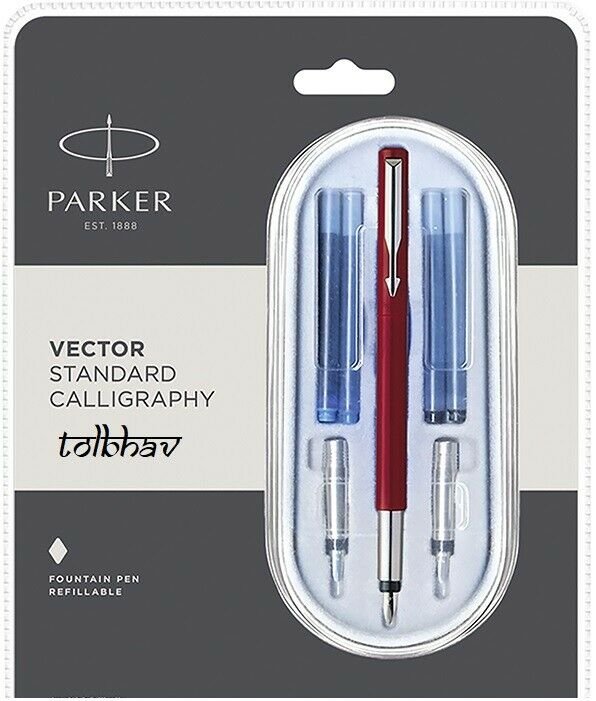 Parker Vector Standard Red CT Calligraphy Fountain Pen (Fine, Medium & Broad)