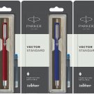 Parker Vector Standard CT Fountain Ink Pen Chrome (Blue / Black / Red Body) New