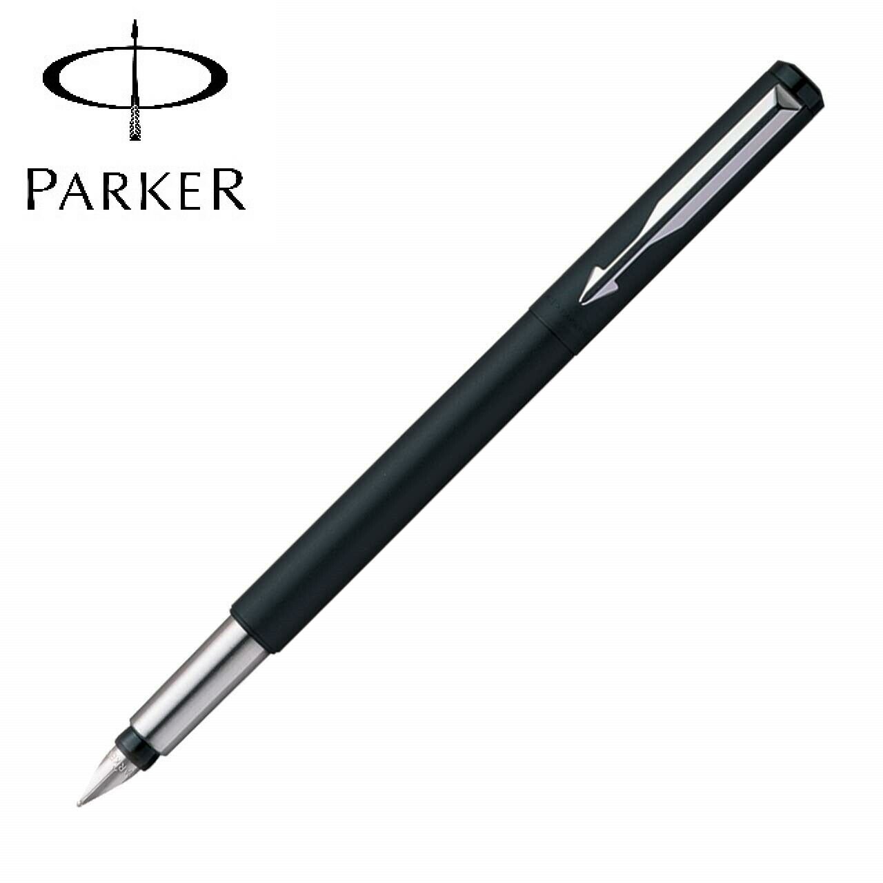 Parker Vector Matte Black Chrome Trim Fountain Ink Pen, Fine Nib New CT