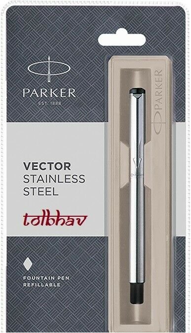 Parker Vector Steel SS CT Chrome Trim Fountain Ink Pen FP Fine Nib New Convertor