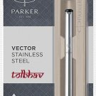 Parker Vector Steel SS CT Chrome Trim Fountain Ink Pen FP Fine Nib New Convertor