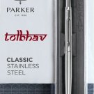 Parker Classic Stainless Steel CT Ball Point Pen Chrome Trim New Blue Fine Ink