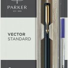 Parker Vector Standard Roller Ball Pen Gold Trim GT (Black Body) Blue ink
