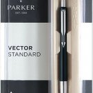 Parker Vector Standard CT Ball Pen BP (Blue Ink & Black Body) New SS Chrome Trim