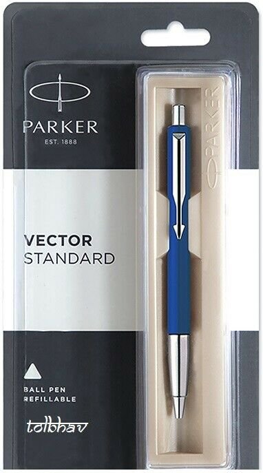 Parker Vector Standard CT Ball Pen BP (Blue Ink & Blue Body) New SS Chrome Trim