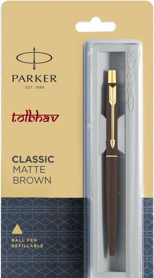 Parker Classic Matte Brown Ball Point Pen BP Gold Trim GT Quink Flow Blue Refill
