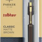 Parker Classic Matte Brown Ball Point Pen BP Gold Trim GT Quink Flow Blue Refill