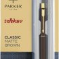 Parker Classic Matte Brown Ball Point Pen BP Gold Trim GT Quink Flow Blue Refill