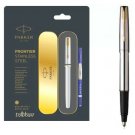 Parker Frontier Steel GT Roller Ball RB Pen Gold Trim Rollerball Blue Nib New SS