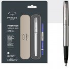 Parker Frontier Steel CT Roller Ball RB Pen Rollerball Blue Ink Fine New Chrome